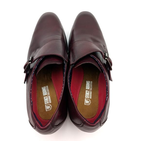 $120 Stacy Adams Karcher Plain Toe Monk Strap Shoes Burgundy Size US10.5M EU43 - Picture 5 of 14
